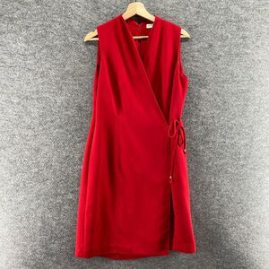 Amanda Smith Wrap Dress Women 14 Red Midi V-Neck Zipper Sleeveless Casual